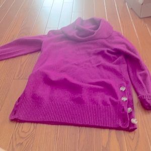 Loft cowl side button tunic-length sweater, fuchsia/magenta XS
